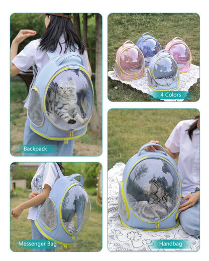 PETCUTE Cat Carrier Backpack, Pet Backpack Space Capsule with Removable Mat, Foldable Backpack for Pets Cats Dogs, Dog Carrier Backpack with Safety Leash for Travel Hiking Camping