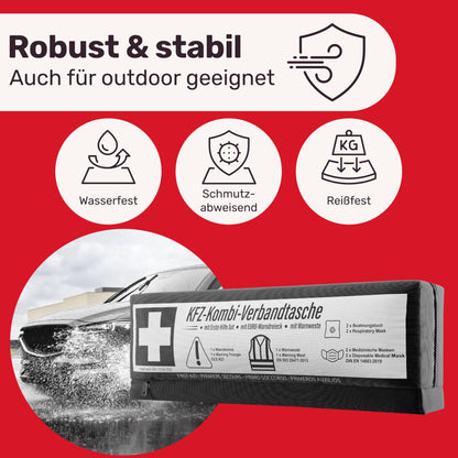 Automotive combo bag (3 in 1) according to current standard 2025 - Including warning triangle, safety vest - First aid kit warning triangle set First aid kit Car DIN 13164:2022 (conforming to the Road Traffic Regulations)