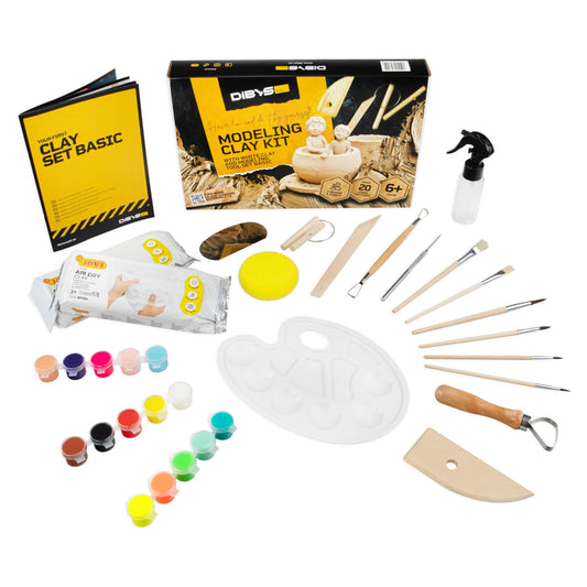 DIBYS Pottery Set for Home | Starter with Modeling Tools, Air Drying Clay in White, Colors & Brushes | DIY Pottery for Kids & Adults | Creative | Gift Ideas