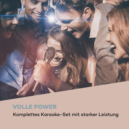 auna Karaoke Star 3 Karaoke Set - Karaoke system, 2 x 75 W max, Bluetooth, USB, Line-In, includes microphones and speaker cables, black.