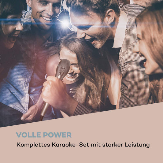 auna Karaoke Star 3 Karaoke Set - Karaoke system, 2 x 75 W max, Bluetooth, USB, Line-In, includes microphones and speaker cables, black.