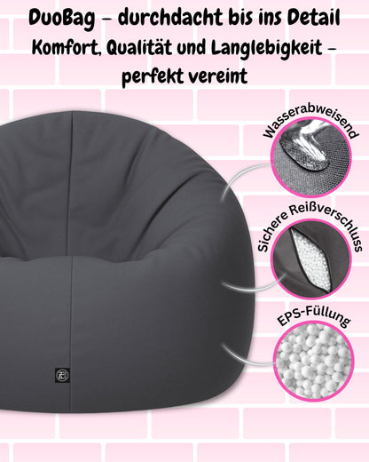 PATCH HOME 2 in 1 bean bag chair floor cushion for adults & kids - gaming with filled cushion seat beanbag (anthracite, Ø 155cm)
