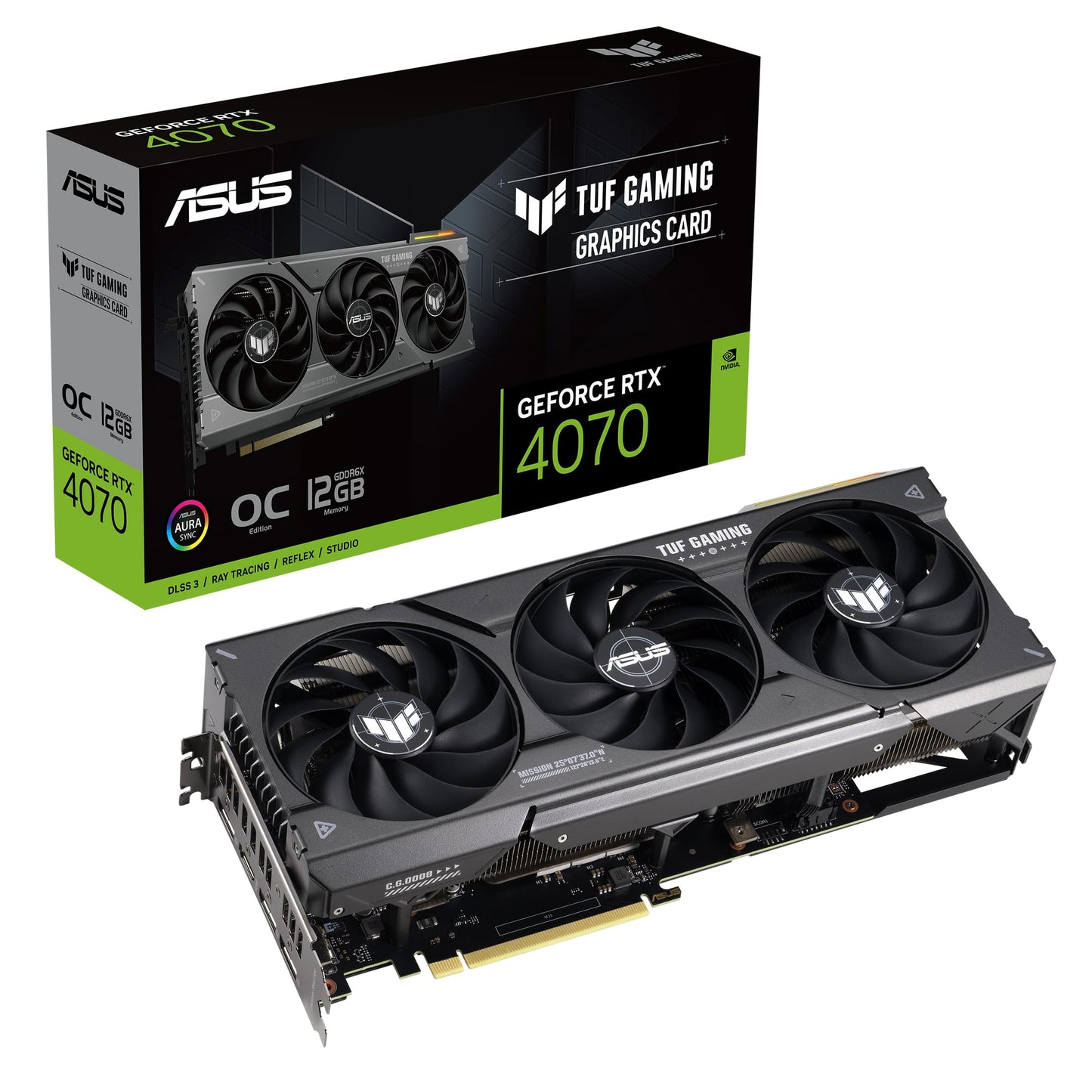 ASUS TUF Gaming GeForce RTX 4070 12GB GDDR6X OC Edition Gaming Graphics Card (NVIDIA GeForce RTX 4070 DLSS 3, PCIe 4.0, 1x HDMI 2.1, 3x DisplayPort 1.4a, TUF-RTX4070-O12G-GAMING)