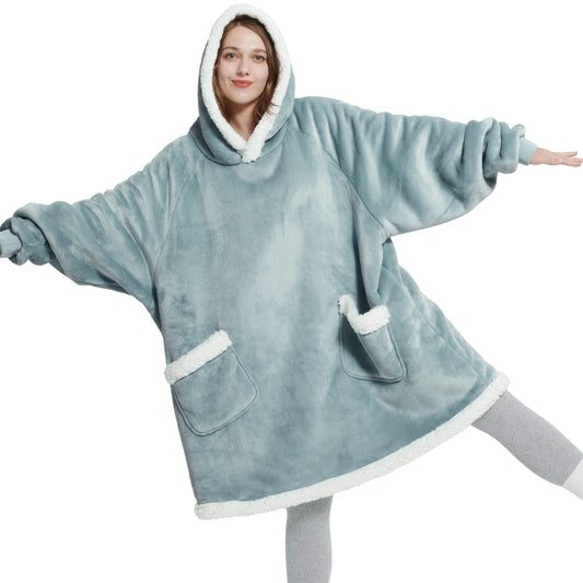 BEDSURE Hoodie Blanket with Sleeves and Hood - Sherpa Sleeve Blanket for Women, Green, 95x83cm. A perfect gift for women to stay warm and cozy in style.