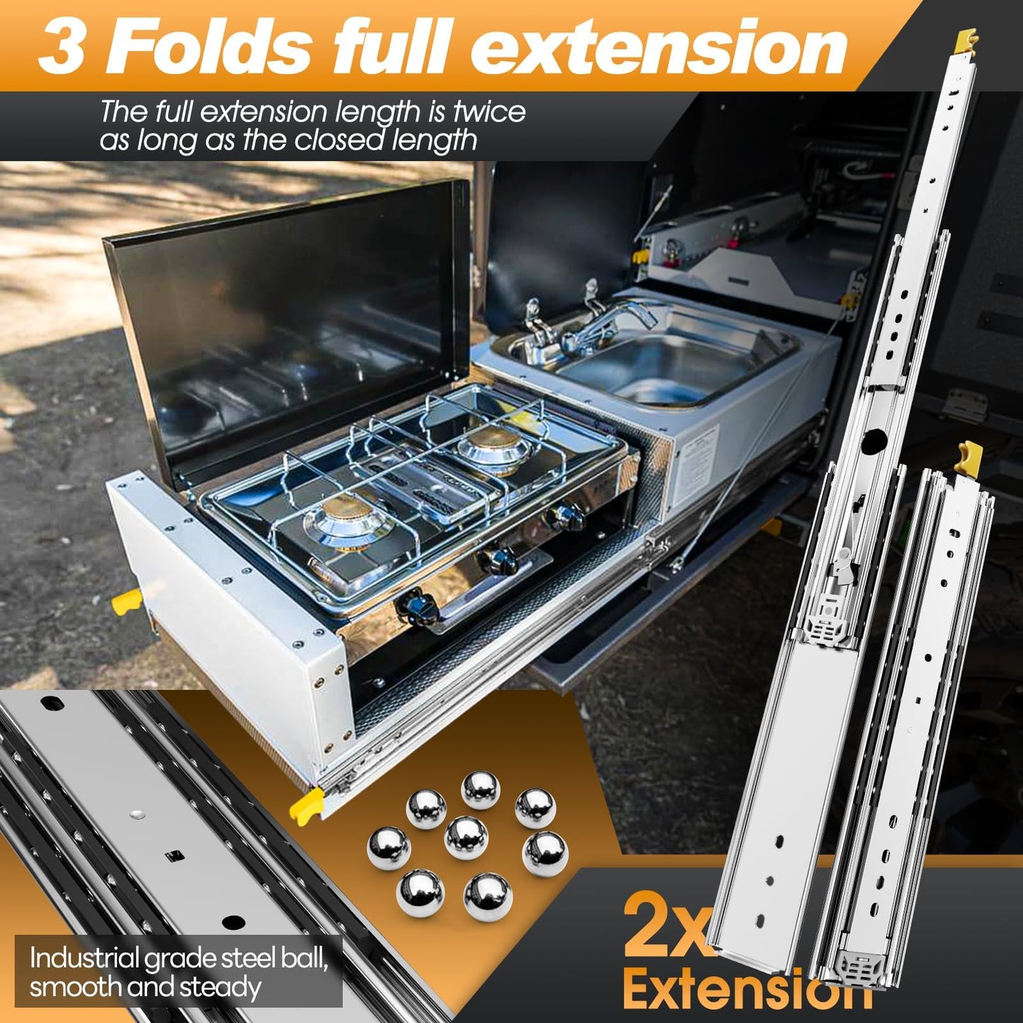 SHUHANG Heavy Duty Drawer Slides Full Extension 900mm with Lock, Capacity 220KG, Ball Bearing Drawer Runners, Side Mount, 1 Pair (2 pieces)