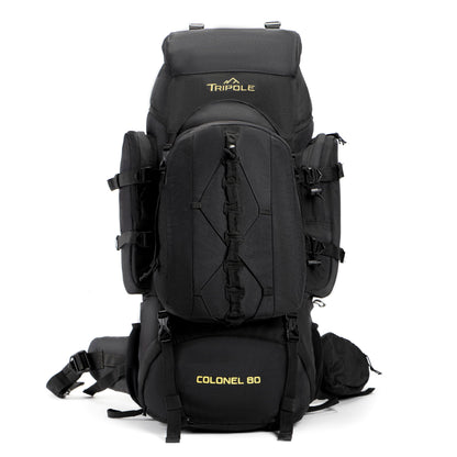 Tripole backpack Colonel 95 liters with detachable daypack - hiking, trekking, traveling, camping, waterproof, with breathable back panel, black.
