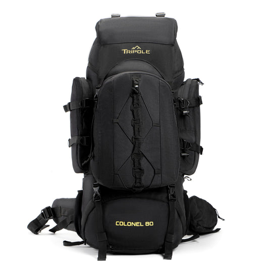 Tripole backpack Colonel 95 liters with detachable daypack - hiking, trekking, traveling, camping, waterproof, with breathable back panel, black.