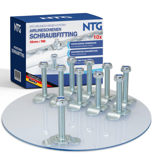 10 pieces screw fittings for airline rails | M8x45 | 500 daN | end fitting | end fitting | rail | single