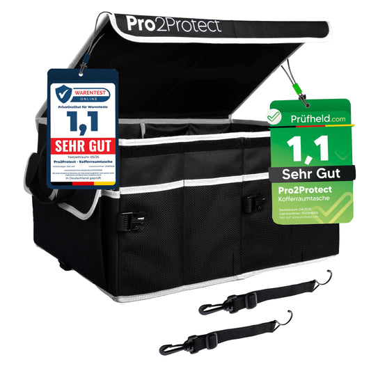 Pro2Protect PREMIUM [2x VERY GOOD test trunk organizer car accessories interior | 51x36x27cm | Large trunk bag | Foldable WATERPROOF | Car bag box | Gifts for women and men