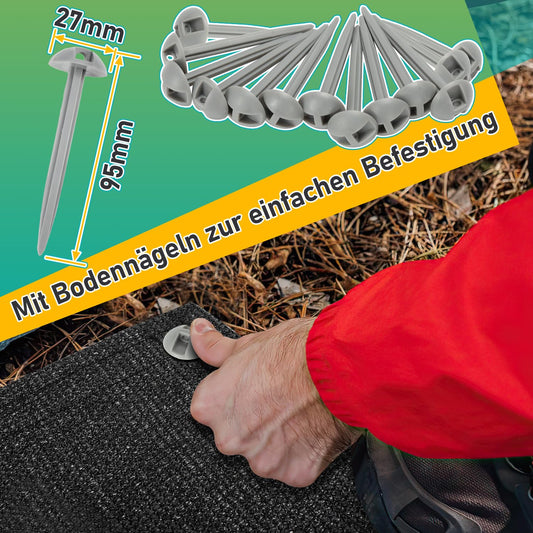Jiubiaz awning carpet, canopy carpet camping rug with 12 holes, 13 pegs and carrying bag, breathable non-slip, washable, camping mat awning floor (black, 250x550cm)