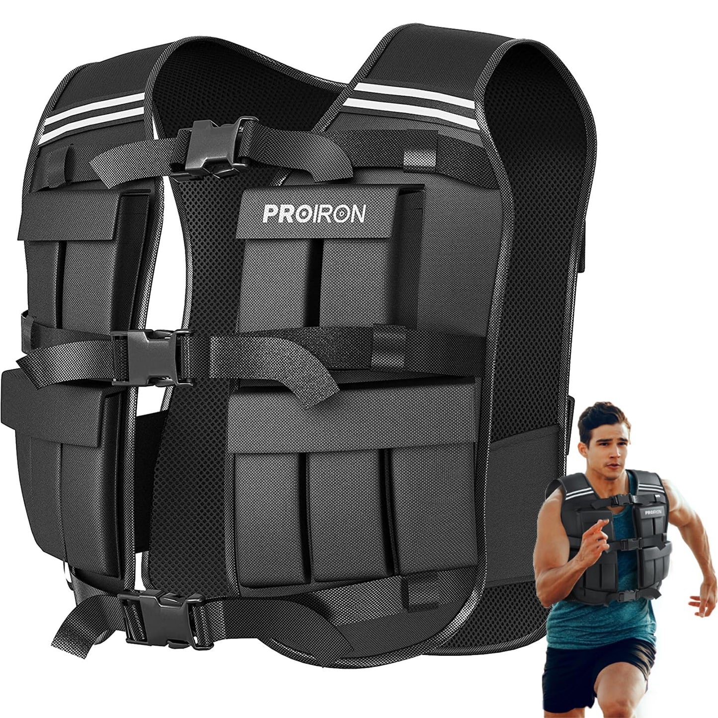 PROIRON Adjustable Weight Vest 20kg with Reflective Stripes for Running/Strength Training/Workout/Jogging and Home Gym.