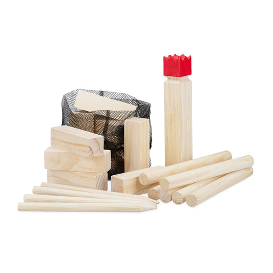 Relaxdays Viking Throwing Game made of pine wood, Natural Kubb Viking Game, red king, large, outdoor toy with bag
