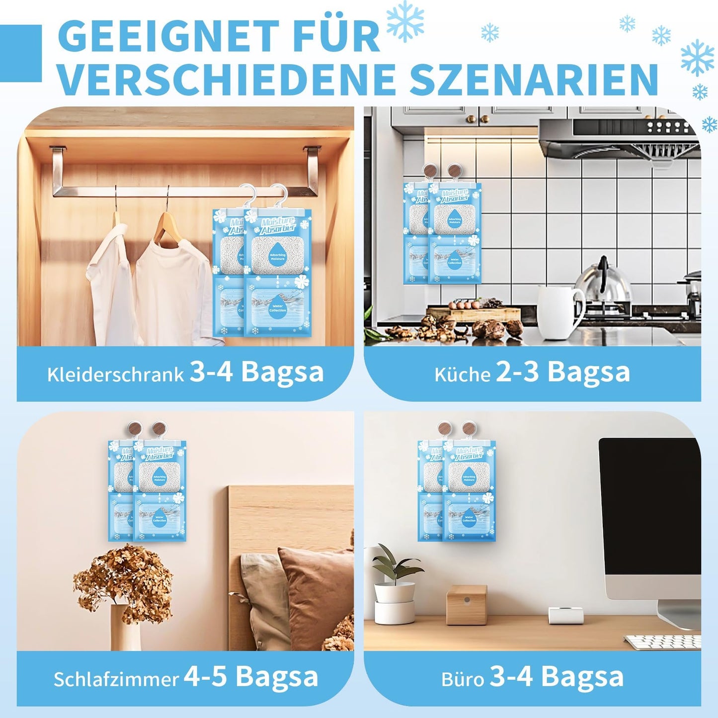 Boadw 10x230G Hanging Dehumidifier, Wardrobe Moisture Absorber for Basement, Bedroom, Bathrooms, against Moisture Anti-Mold Deodorizing Desiccant Bag