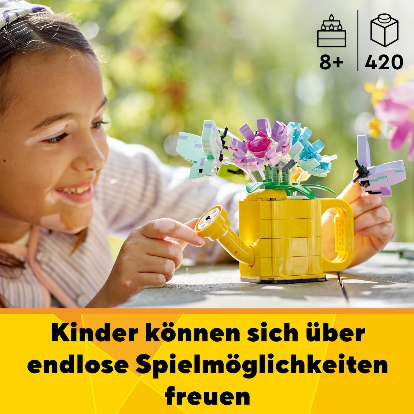 LEGO Icons Mini Plants, 9 artificial flowers to build, Botanical Collection collector's set & Creator 3in1 watering can with flowers set, kids room decor, Build a watering can with flower bouquet
