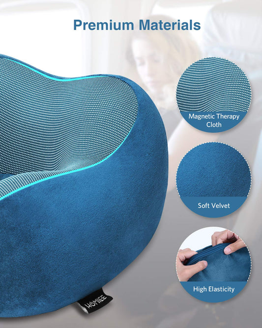 HOMIEE Travel Neck Pillow, Orthopedic Memory Foam Neck Pillow for Sleeping, Ergonomic Neck Support Pillow made with the Best Memory Foam for optimal comfort.
