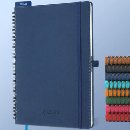 IN-LUXPRO Calendar 2025 2026 Weekly Planner, A4 (29 x 21.7cm), 18-Month Book Calendar (Jul.2025-Dec.2026) Ring binder with softcover, weekly calendar with self-adhesive pen holder, Navy Blue.