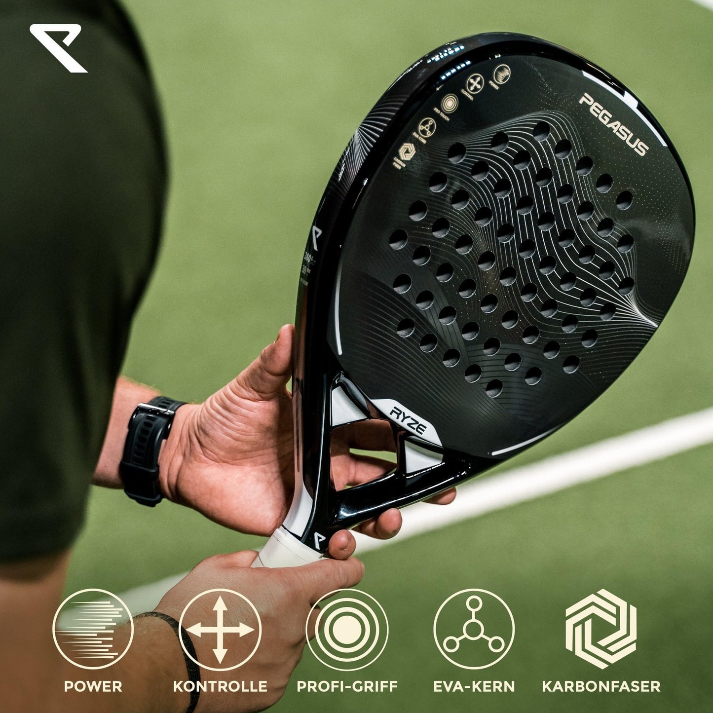 RYZE Pegasus - Padel racket made of 100% carbon fiber - Maximum power & control - Lightweight & durable 360g - Unisex padel racket for men & women - Padel racket set includes free cover