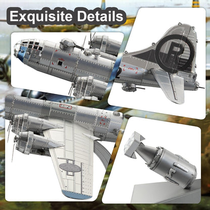 Piececool 3D Metal puzzle aircraft model B-29 Bomber Superfortress, for 340 stainless steel, full metal, 1:1 restore, birthday gift, adult model kit, 150 pieces.
