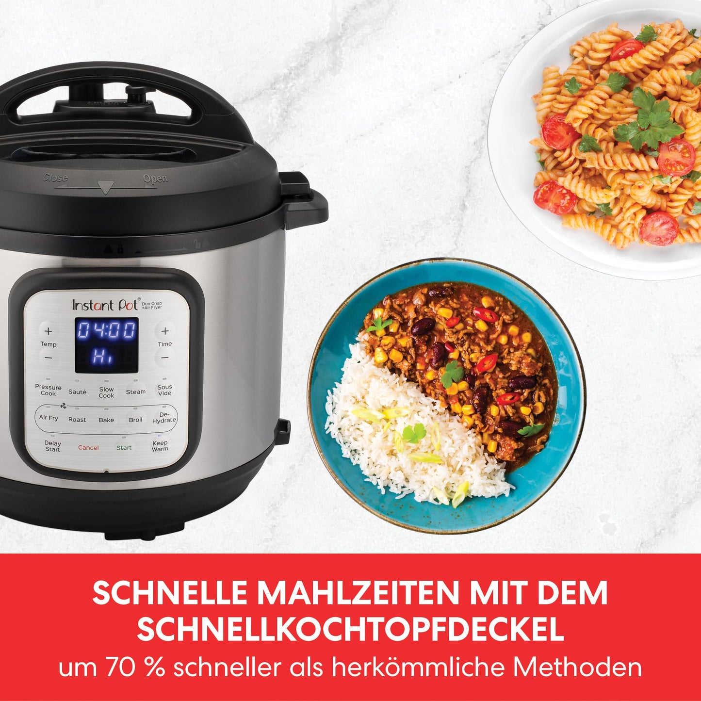 Instant Pot Duo Crisp + Air Fryer 11-in-1 Electric Multi-Cooker 5.7L - Pressure Cooker, Air Fryer, Slow Cooker, Steam Cooker, Dehydrator with Grill, Keep Warm, and Bake functions, Stainless Steel