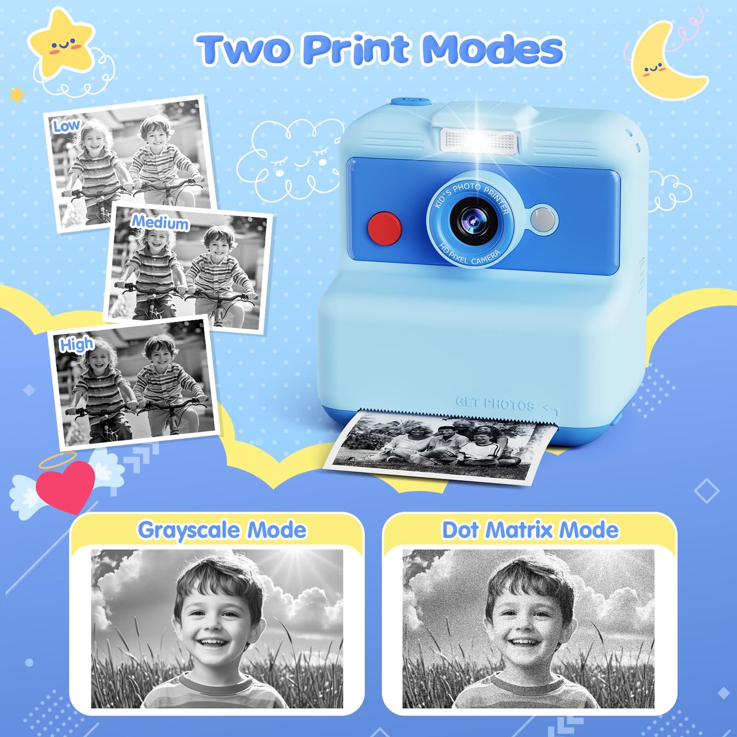 CAMCLID instant camera for kids, 3.0 inch screen children's camera instant camera, 48MP/2.5K UHD children's camera instant print with 32GB card, toy gift for boys and girls 3-12 years old (blue)