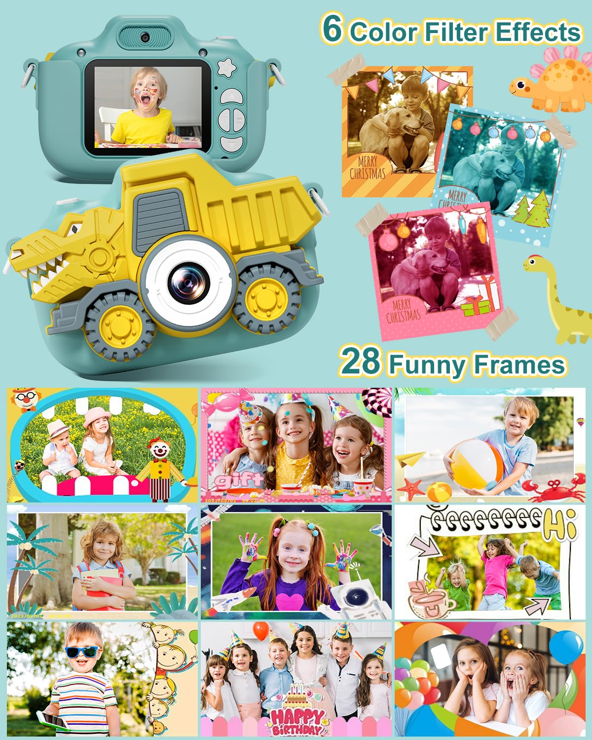 Hangrui Kids Camera, 1080P children's camera, camera for kids with 32G memory card, digital camera for 3-12 year old boys and girls Christmas Toy