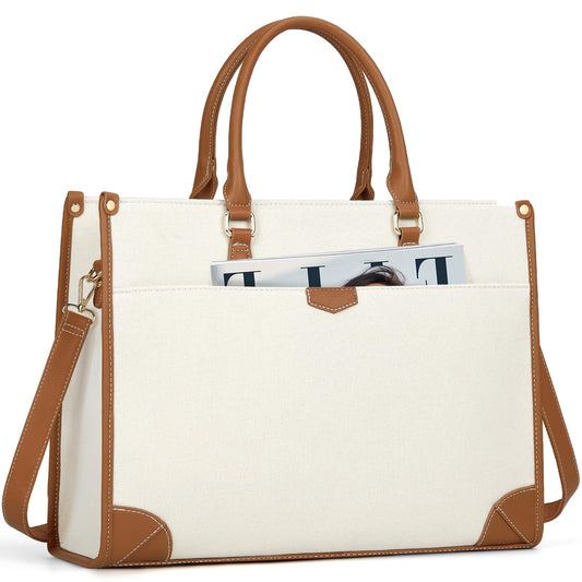 IGOLUMON handbag women canvas laptop bag 15.6 inch shopper women large laptop tote bag women work bag notebook bag office bag for office school travel, brown