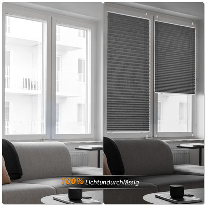 HOMEDEMO Pleated blind without drilling, blackout, thermal pleated blind with clamp fixing, gray 40x110cm (WxH). Blackout pleated blind 100% lightproof for windows, opaque privacy sun protection.