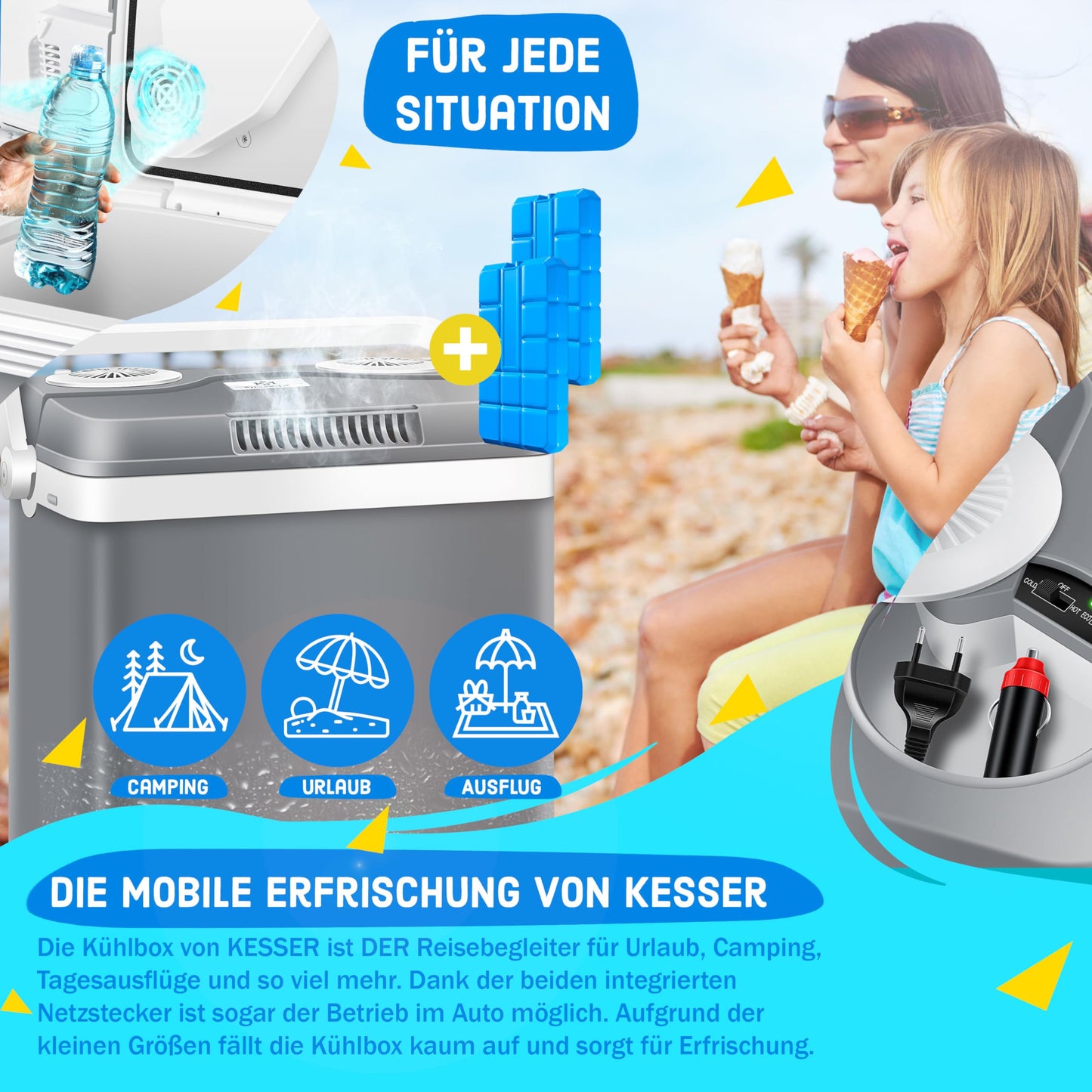 KESSER® Cooler Box Thermobox 32 liters | Thermo-Electric Cooler Box | COOLS and WARMS | 12 & 230V | Cooler Box for Car, Boat & Camping | Mini Fridge with ECO & MAX Mode | incl. Cooling Packs