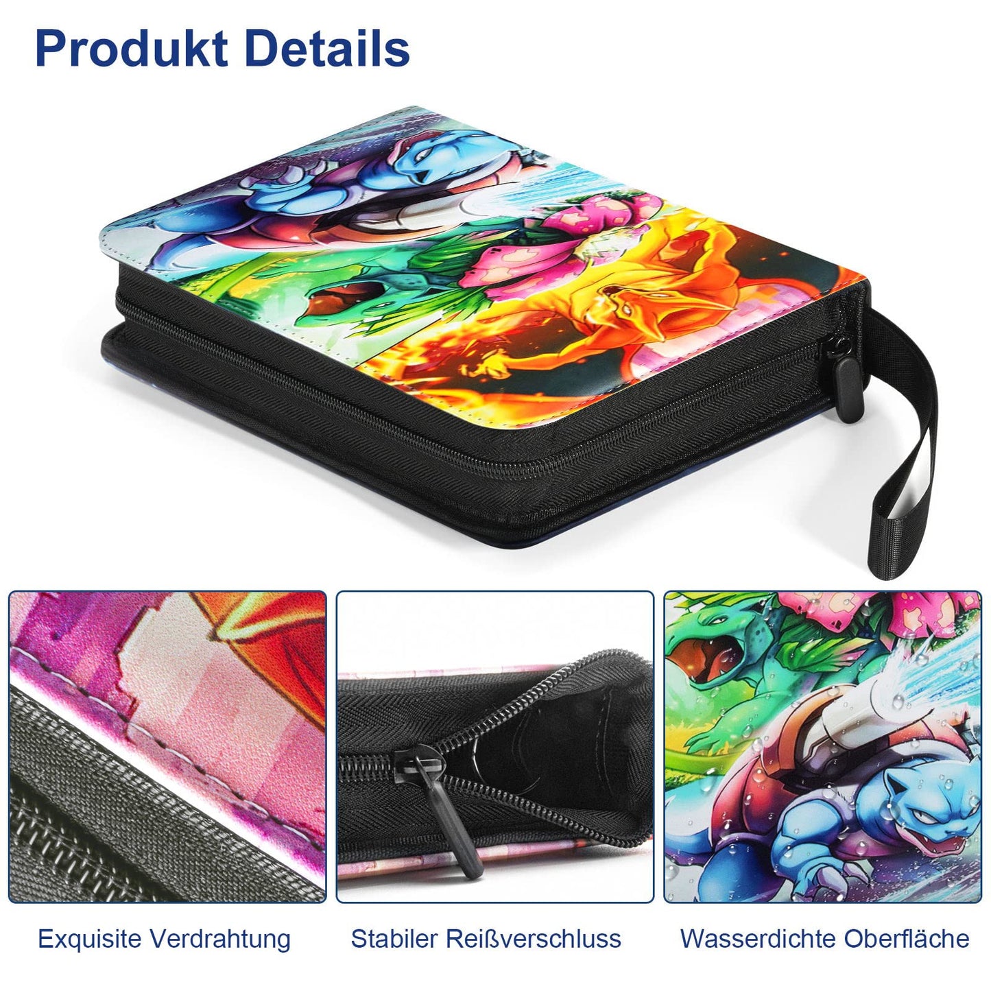 Pokemon card collector's album, 50 pages, 400 pockets, portable waterproof PU card holder. Perfect gift for kids.