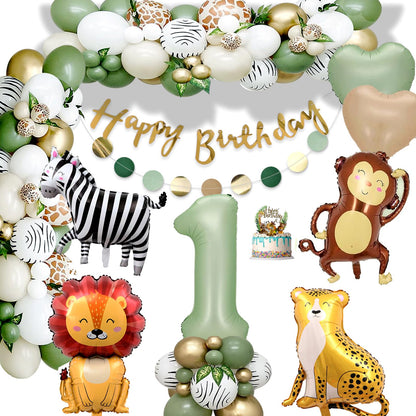 Decoration 1st Birthday Boy Girl, Birthday decor 1 year, Green 1st Birthday, Jungle Birthday decor 1 year for children's birthday decor 1 year with Safari balloons 1st Birthday for Deco 1