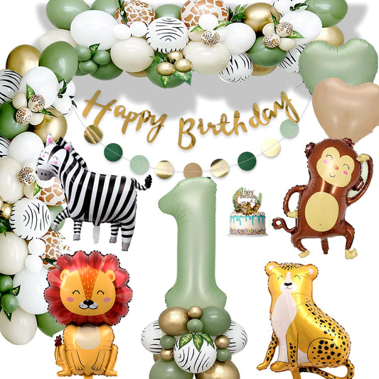 Decoration 1st Birthday Boy Girl, Birthday decor 1 year, Green 1st Birthday, Jungle Birthday decor 1 year for children's birthday decor 1 year with Safari balloons 1st Birthday for Deco 1