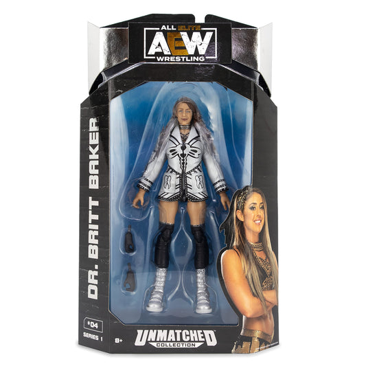 AEW All Elite Wrestling Dr. Britt Baker D.M.D. Action Figure, unmatched collector's item, Series 1, for ages 8 and up.