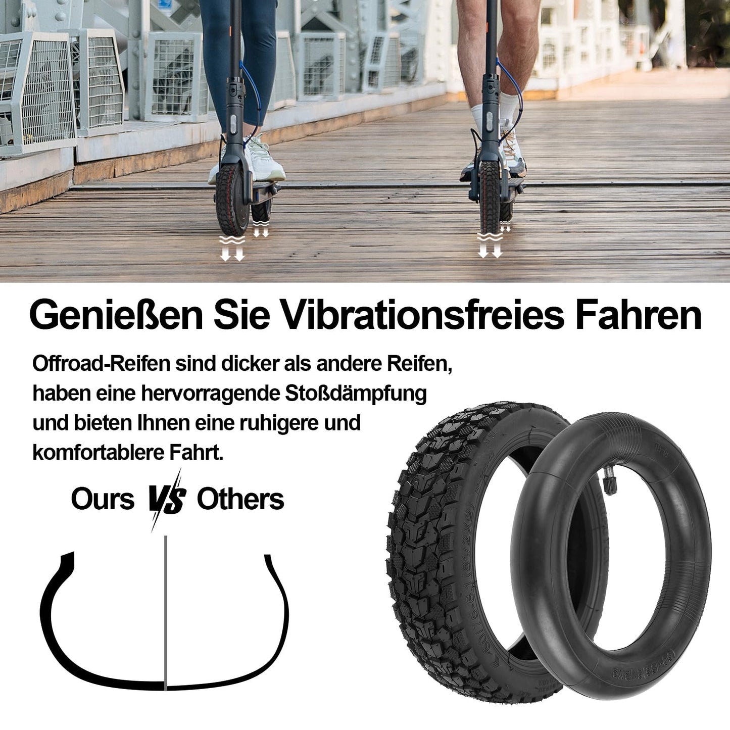 Satgoo E Scooter Tire 8 1/2 x 2, Offroad Terrain Tire + Thickened Inner Tube - Superior Grip, Comfortable - Various Complex Roads, 50/75-6,1-8,5 inch Tire for Xiaomi Pro 2/1S/Mi 3 etc.