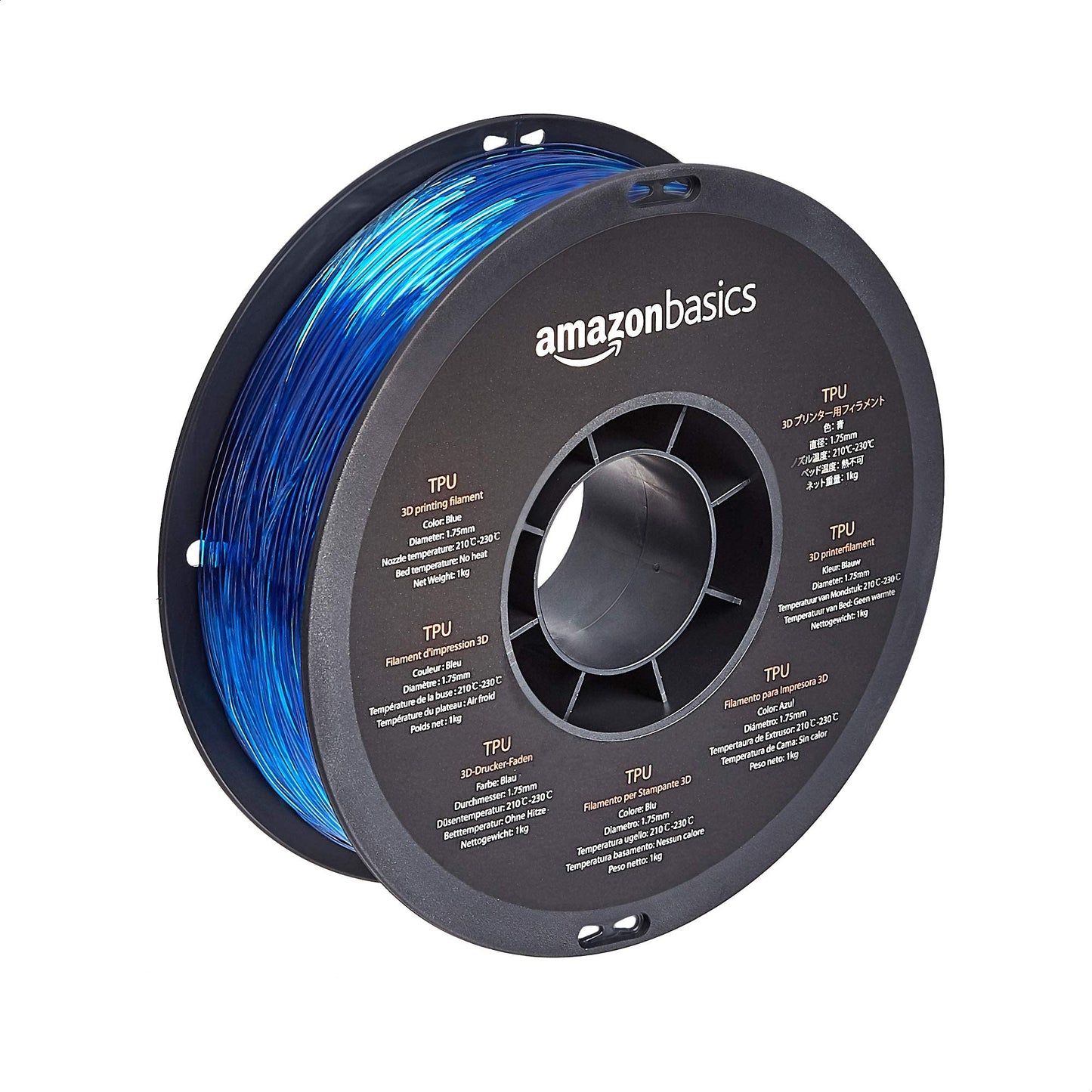 Amazon Basics 3D printer filament made of TPU plastic, 1.75 mm, 1 kg spool, Blue