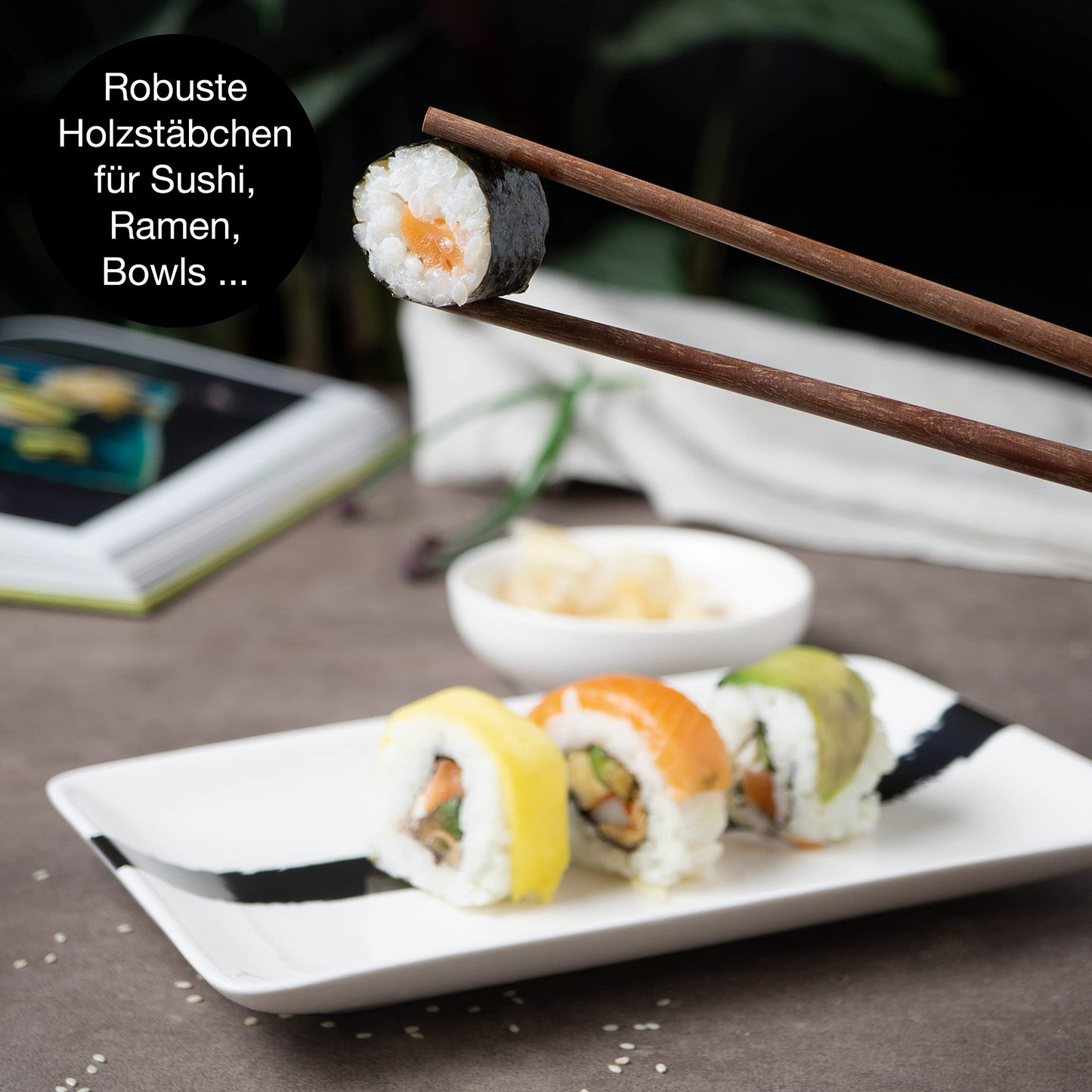 Moritz & Moritz 8-piece sushi tableware set for 2 people - sushi serving set with 2 sushi plates, dip bowls, and chopsticks.