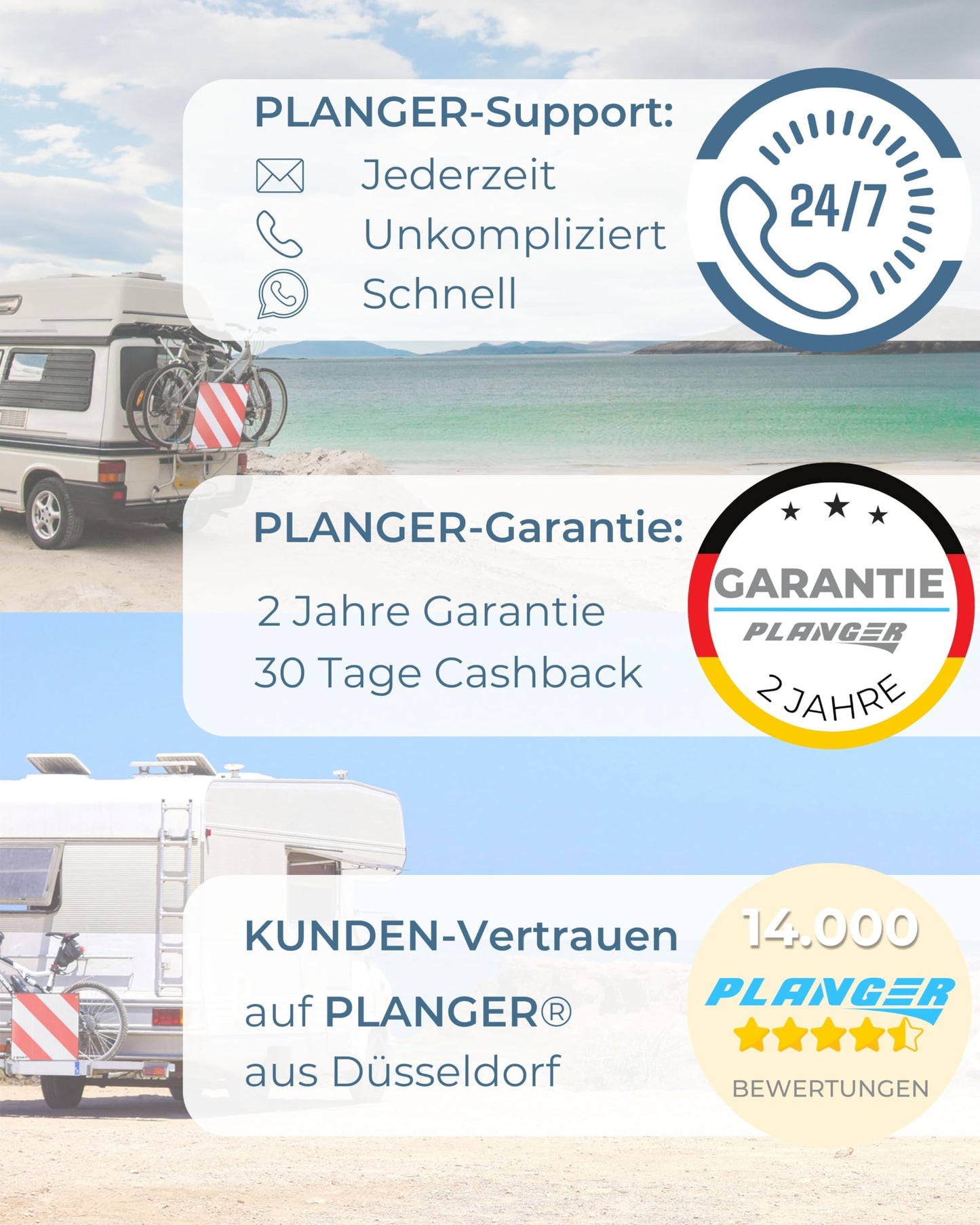 PLANGER® - Warning sign Italy and Spain & Portugal 3in1 (50 x 50 cm) (sign + bag) - Reflective warning sign red white for rear carriers and bike racks