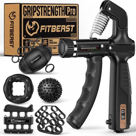 FitBeast Hand Exerciser, Forearm Trainer Set - 6 pieces with adjustable resistance, Grip Strength Trainer, Finger Strengthener, and Massage Balls for Hand Therapy, Grip Training, and Recovery.