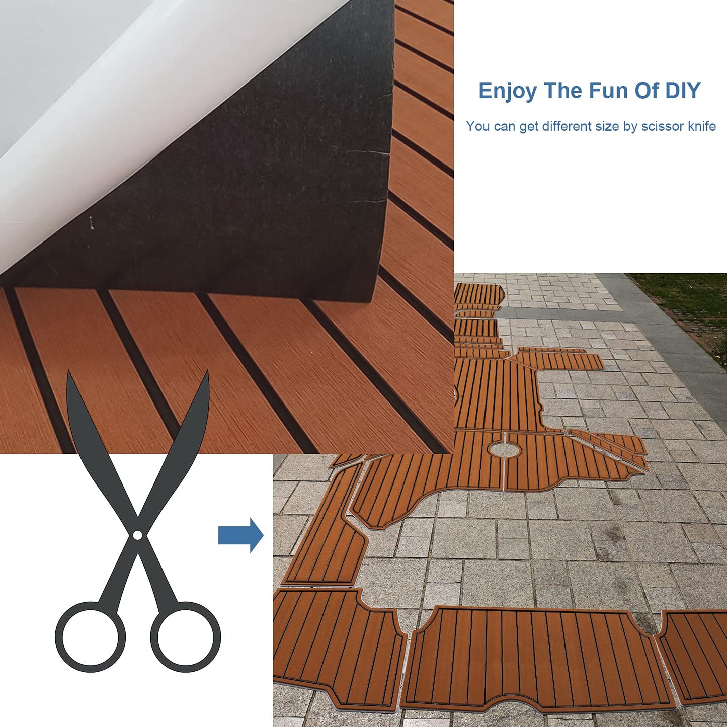 Yacht flooring, Teak EVA foam boat flooring non-slip mat Marine non-slip floor deck carpet self-adhesive (Brown)