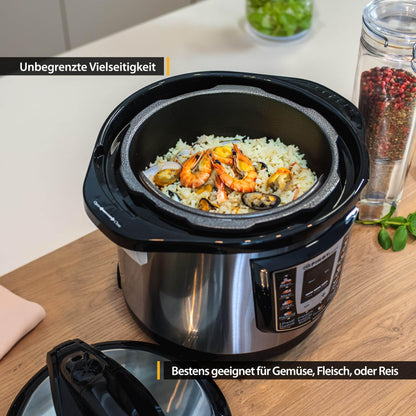 TZS First Austria - Electric Pressure Cooker 6L with 9 auto programs - Multicooker 1000W Multicooker as Rice Cooker, Steamer, Crock Pot etc. - Electric Multivarka Pressure Cooker including recipe book.
