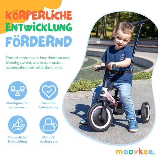 Tricycle from 1 year with push handle 6in1 - Pink balance bike - Tricycle with push handle - Baby bike from 1 year - Children's bike - Balance bikes - Safety balance bike for your child thanks to 3-point harness.