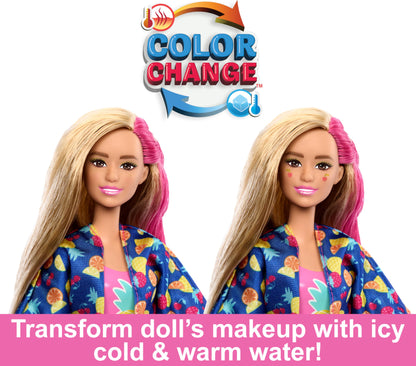 BARBIE Pop Reveal Rise & Surprise Gift Set - includes over 15 surprises, 1 Barbie doll, beach accessories, for fruity-fun playtime, for kids ages 3+, HRK57
