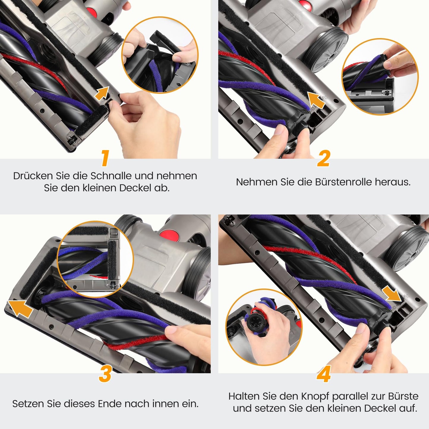 Electric motor Turbo floor brush head Compatible with Dyson V7 V8 V10 V11 V15, Direct drive electric brush floor nozzle accessory for hard floors and carpets (2 piece brush roller)