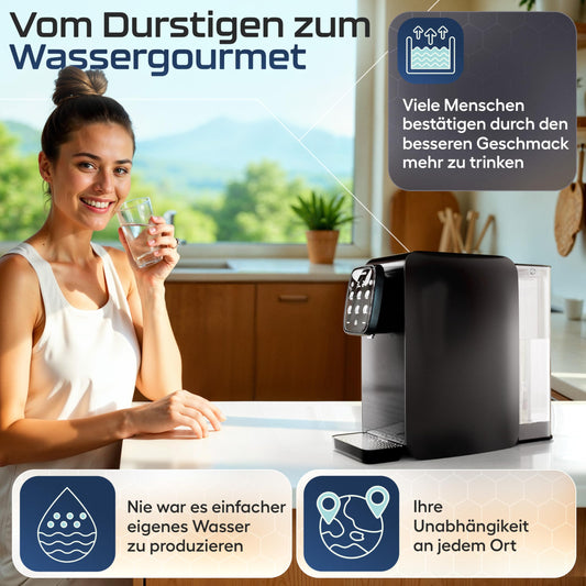 VILTARO® Reverse Osmosis Water System [black, 5-stage filter system, 6 temperature levels, portable without water connection] | Reverse Osmosis System | Osmosis Water Filter | Limescale Filter | Drinking Water Filter