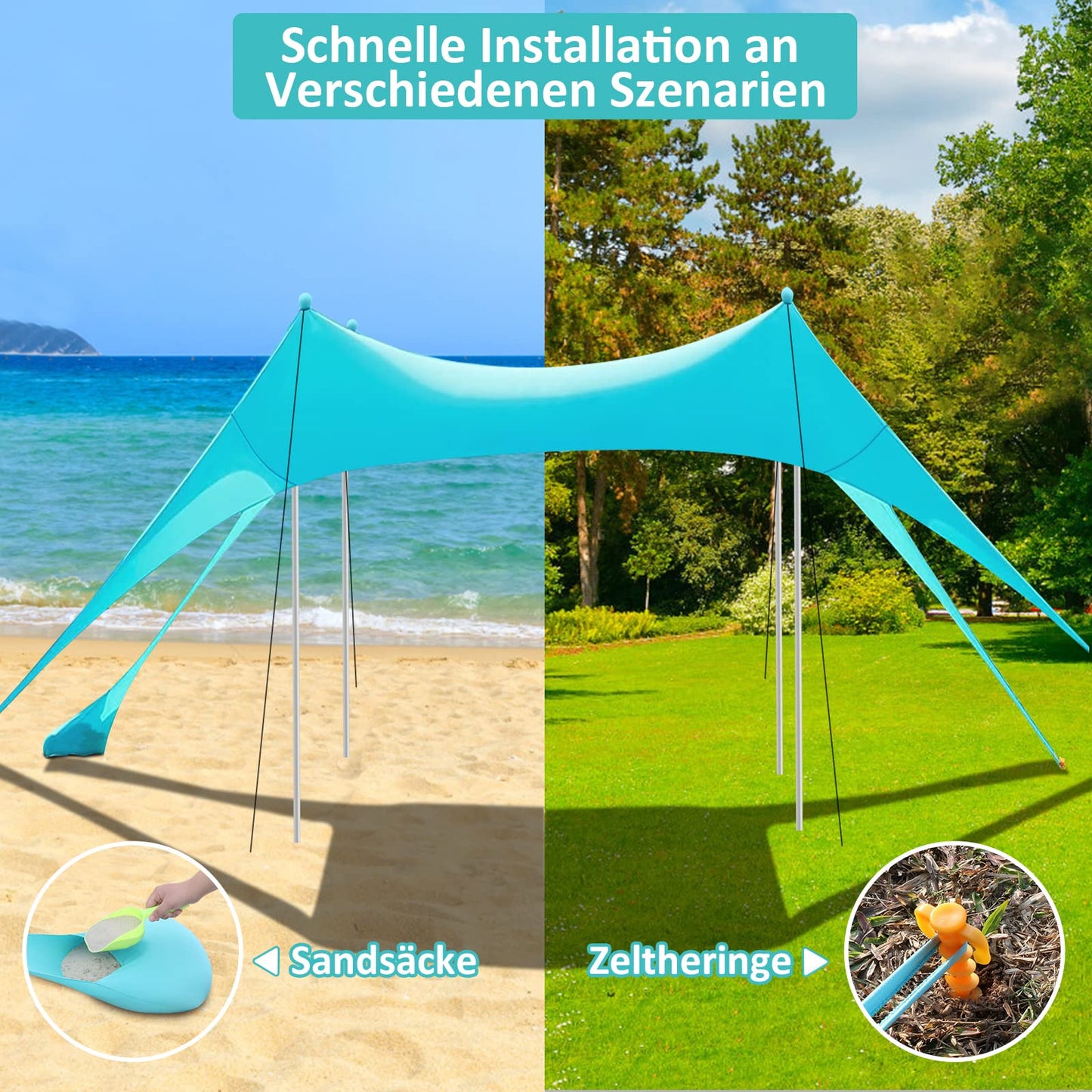 Beach tent UV protection riggoo sun tent sunshade beach tent 3x3m comfort outdoor shade for camping trips, fishing, backyard fun, or picnics (lake green)