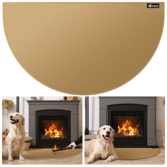 FLASLD Fireproof Fireplace Mat 61x104cm Half-Round Stove Carpet Protects Floors from Sparks Embers, Brown