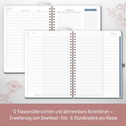 Häfft® Teacher Planner 2025/2026 A4 + Deluxe "Poppy" Hardcover Teacher Planner large, school year planner with spiral binding, school planner - sustainable & eco-friendly