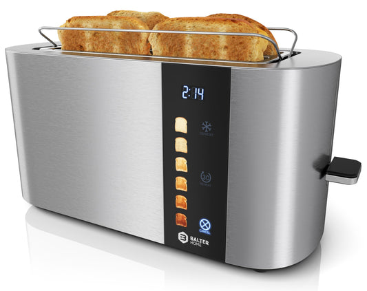 Balter 4-Slice Toaster, Touch Control, Long Slot, Stainless Steel, Bun Warmer, LCD Display, Defrost Function, Bread Centering, TS-34