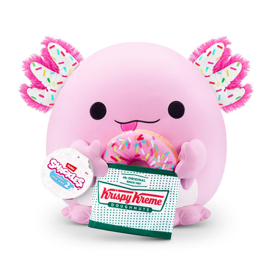 Snackles, Series 2, Axolotl (Krispy Kreme), cuddly and soothing 35cm plush toy with licensed snacks (Axolotl)