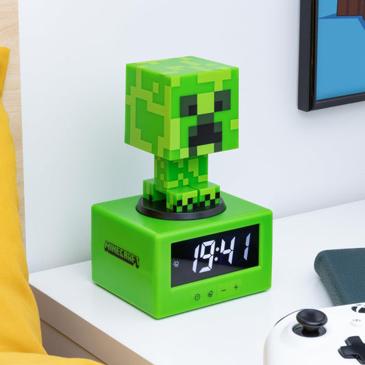 Minecraft Creeper Alarm Clock - Officially Licensed Icon Music & Night Light for Kids and Teens, Gaming Room Accessory, Gamer Enthusiasts Novelty Gift