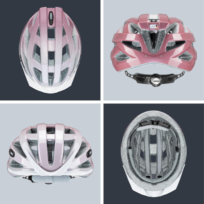 uvex air Wing - Lightweight all-round helmet for women and men - individual size adjustment - expandable with LED light - White - rose - 52-57 cm
